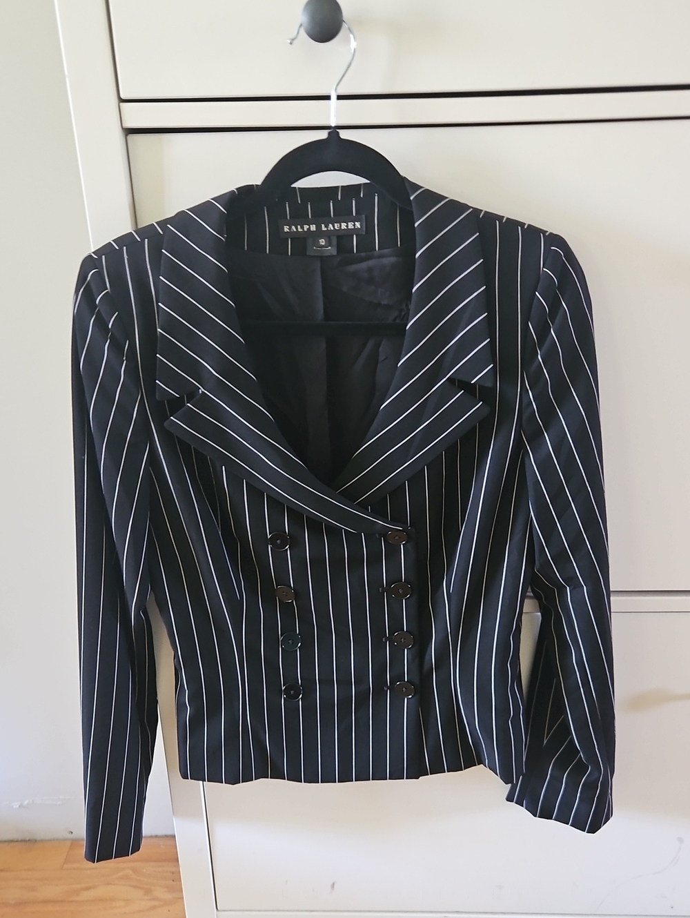 Ralph Lauren Black Label Vintage Black Pinstripe Double-Breasted Blazer Size 10